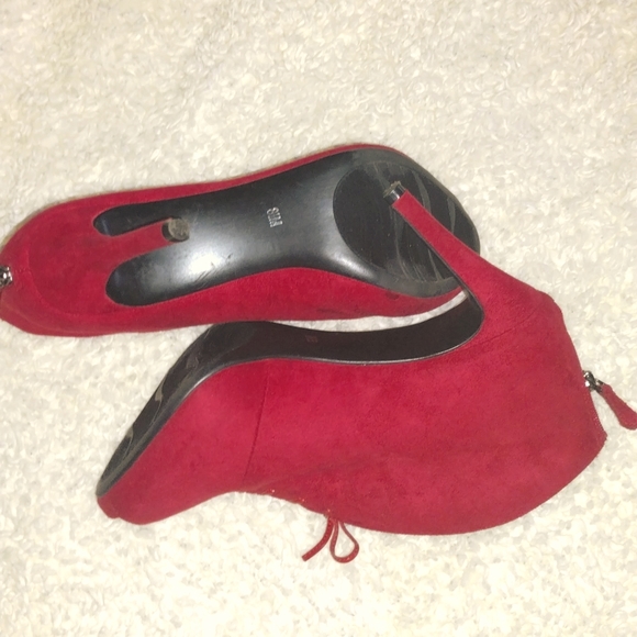 Red Faux Suede Booties - Picture 6 of 11
